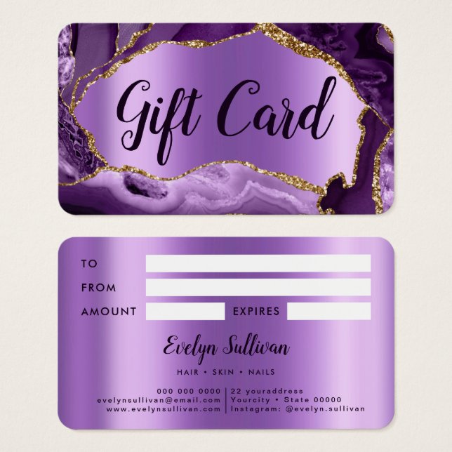 Certificado de regalo Purple Agate (Anverso y reverso)