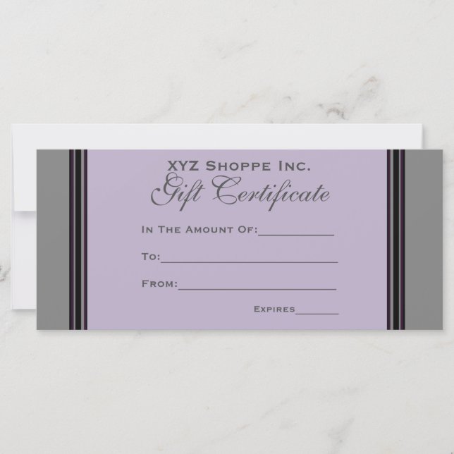 Certificado de regalo rayas negras grises (Anverso)