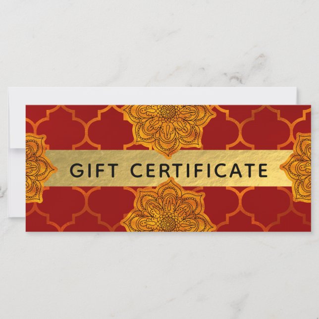 Certificado de Regalo Real Indio de Oro Rojo Fuego (Anverso)