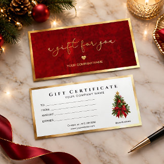 Certificado de regalo rojo y dorado de vacaciones