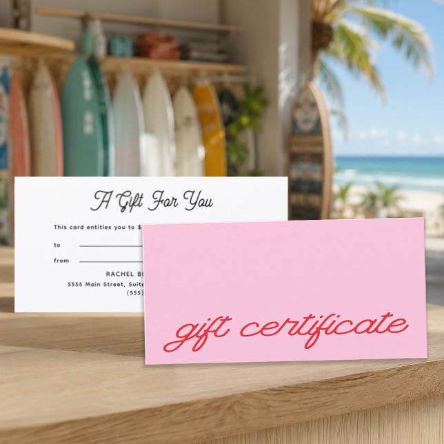 Certificado de Regalo Rosa de Letra Moderna (Modern Script Pink Gift Certificate)