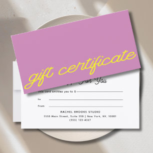 Certificado de regalo rosa malva de escritura mode