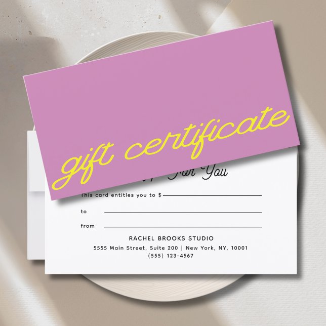 Certificado de regalo rosa malva de escritura mode (Modern Script Mauve Pink Gift Certificate)