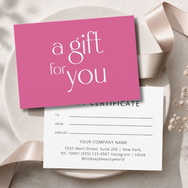 Certificado de regalo rosa moderno (Modern Pink Gift Certficate)