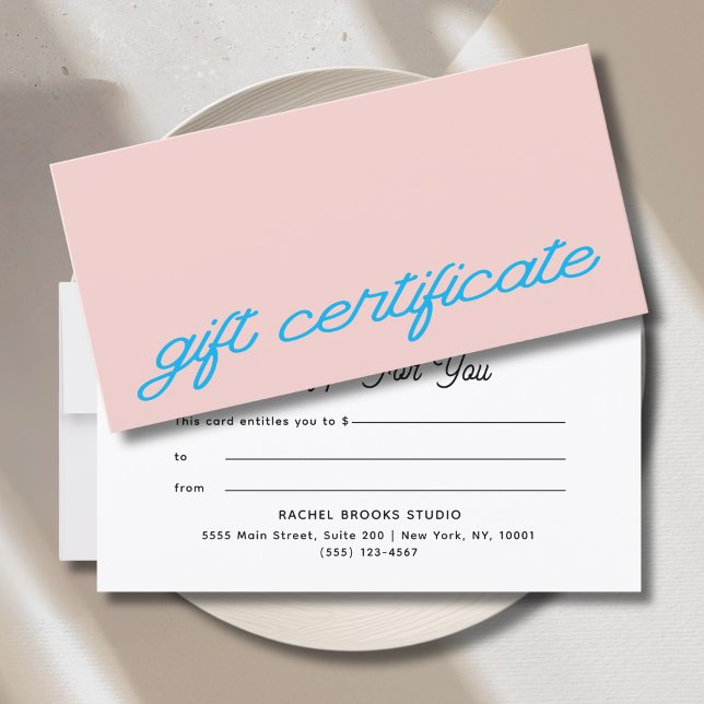 Certificado de regalo rosa moderno con letra scrip (Modern Script Blush Pink Gift Certificate)