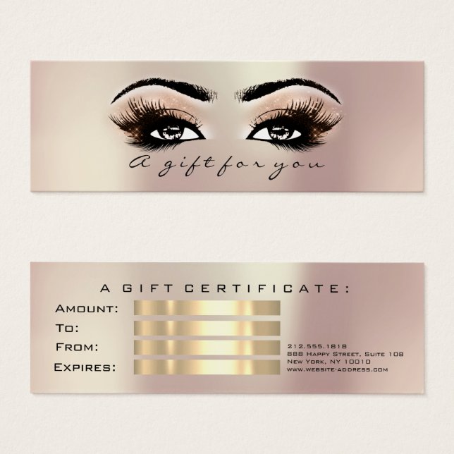 Certificado de regalo Rosa Oro Lashes Maquillaje (Anverso y reverso)
