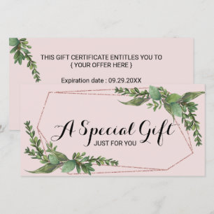 Certificado de regalo rosa Rubor de vegetación bot