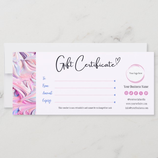 Certificado de regalo rosa y azul claro (Anverso)