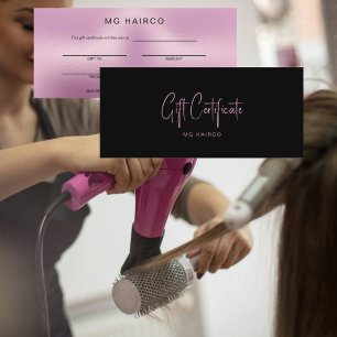 Certificado de regalo rosado metálico de salón de 