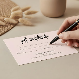 Certificado de regalo rosado Rubor de BrushScript 