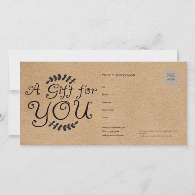 Certificado de regalo Rustic Kraft (Anverso)