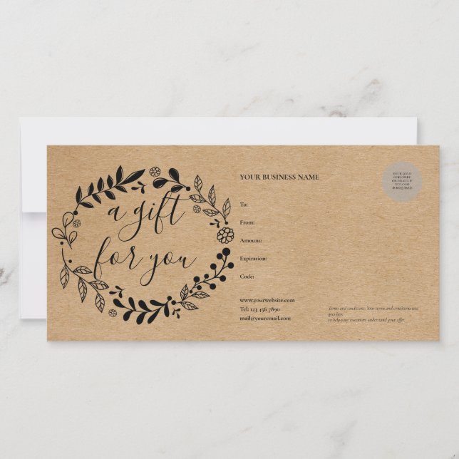 Certificado de regalo rústico de guirnalda de bosq (Anverso)