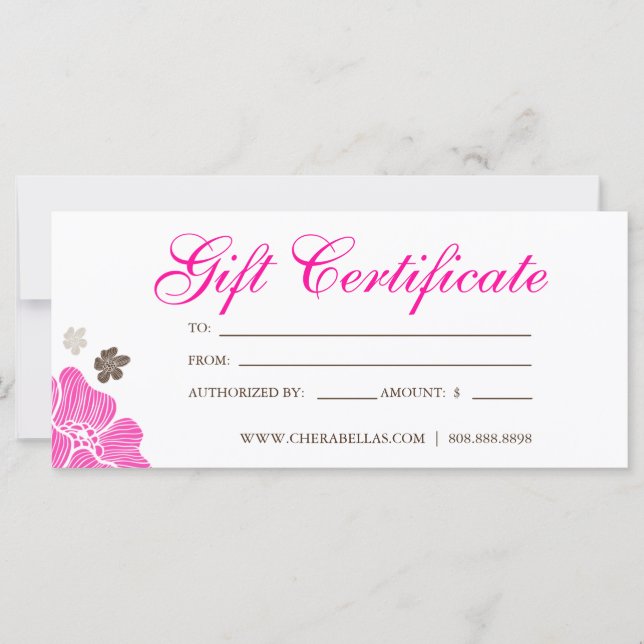 Certificado de regalo Salón Flor tropical rosa mar (Anverso)