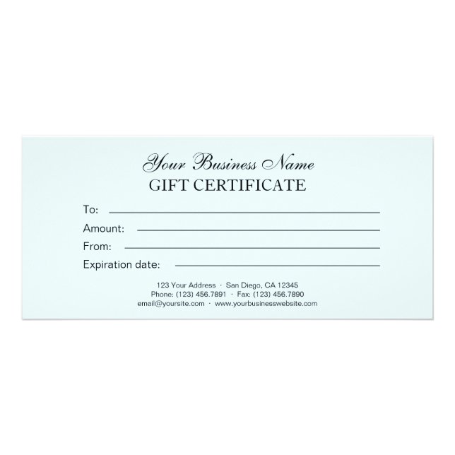 Certificado de regalo sencillo genérico Light Blue (Frente)
