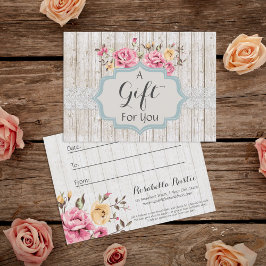 Certificado de regalo Shabby Chic Floral Rustic Wo