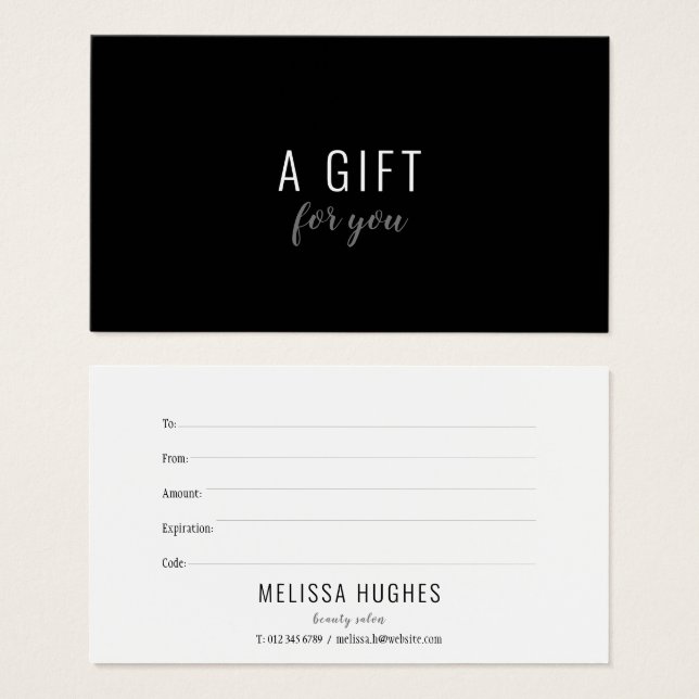 Certificado de Regalo Simple y Elegante en Negro y (Anverso y reverso)