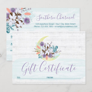 Certificado de regalo Tarjeta de luna de algodón f