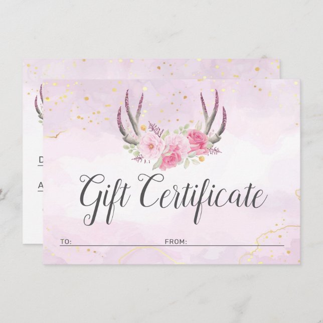 Certificado de regalo Tarjeta de Moda Rubor Pink G (Anverso / Reverso)