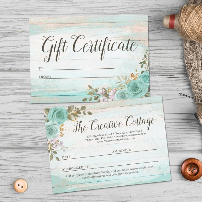 Certificado de regalo Tarjeta floral de madera rús (Subido por el creador)