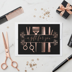 Certificado de Regalo Tijeras de Rosa Dorado Elega