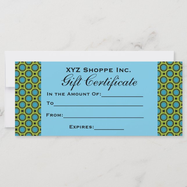 Certificado de regalo verde turquesa (Anverso)
