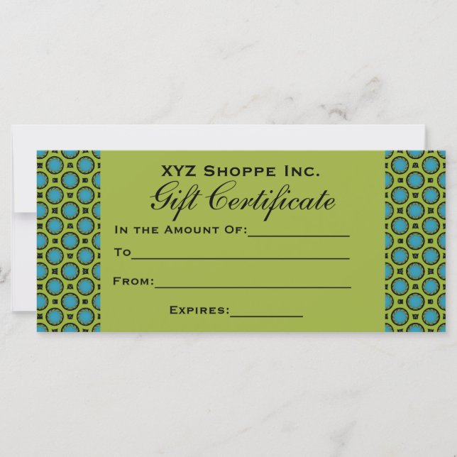 Certificado de regalo verde turquesa (Anverso)
