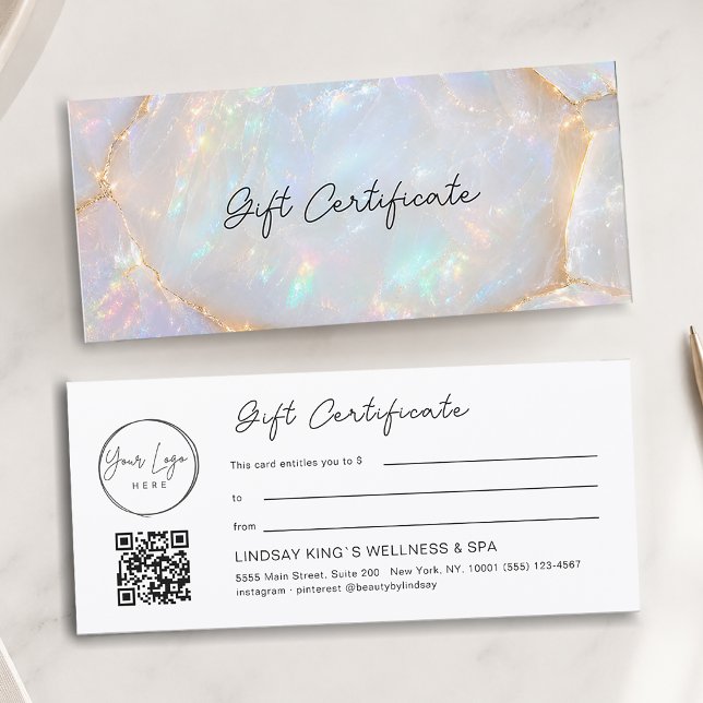 Certificado de Tarjeta de Regalo con Código QR del (Luxury Opal Logo QR Code Gift Card Certificate)