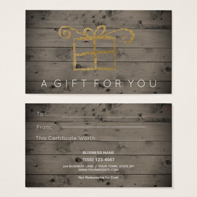 Certificado de tarjeta de regalo de oro de madera  (Anverso y reverso)