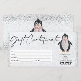 certificado de tarjeta de regalo de pingüino purpu