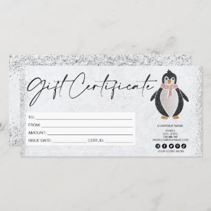 certificado de tarjeta de regalo de pingüino purpu