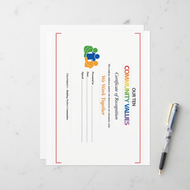 Certificado de valor de trabajo en equipo Hoja de  (Anverso/Reverso In Situ)