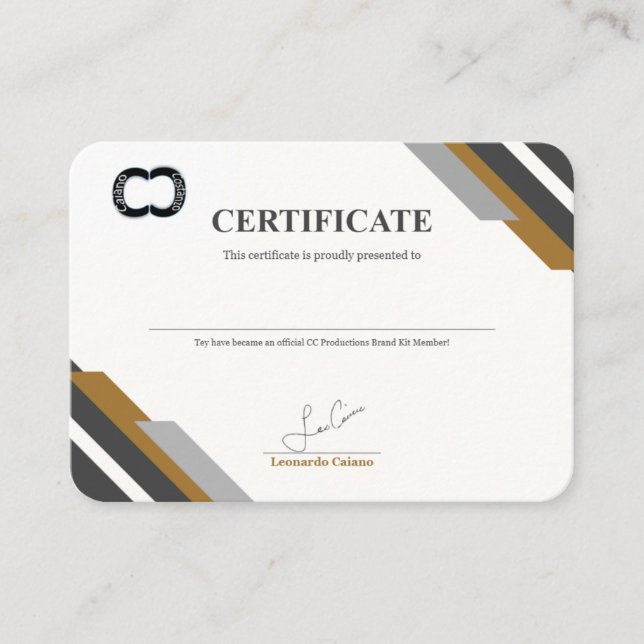 Certificado del Kit de Marca de CC Productions (Anverso)