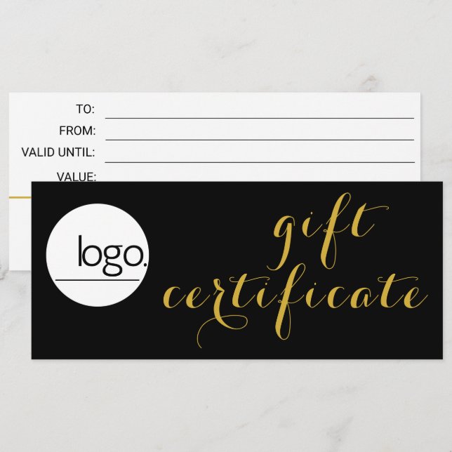 CERTIFICADO ELEGANTE DE REGALO DE LOGOTIPO DE NEGO (Anverso / Reverso)