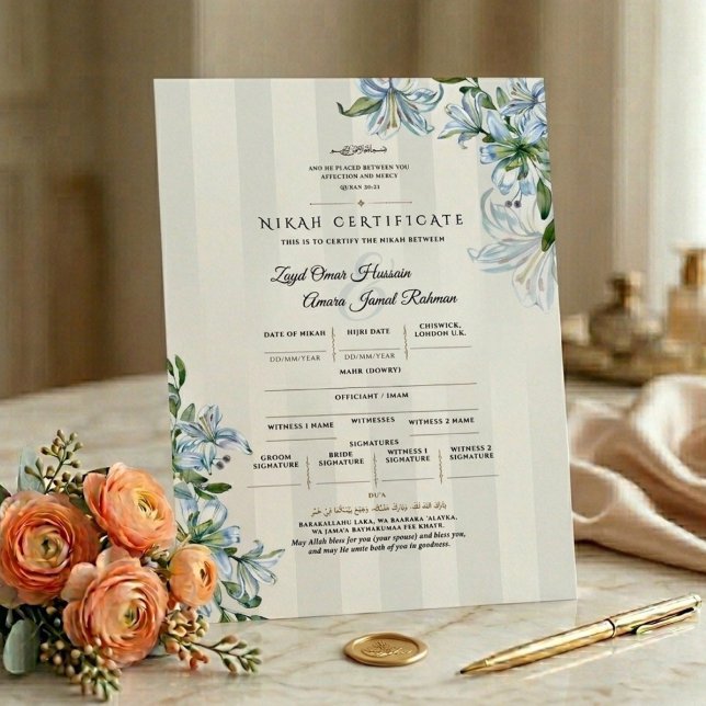 Certificado Islámico de Nikah | Flor de Lirio Azul (Subido por el creador)