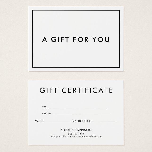 Certificado minimalista de regalo moderno (Anverso y reverso)