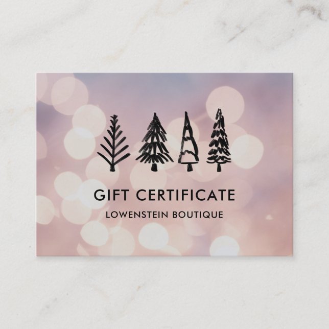 Certificado moderno de regalo de Bokeh para árbol  (Anverso)