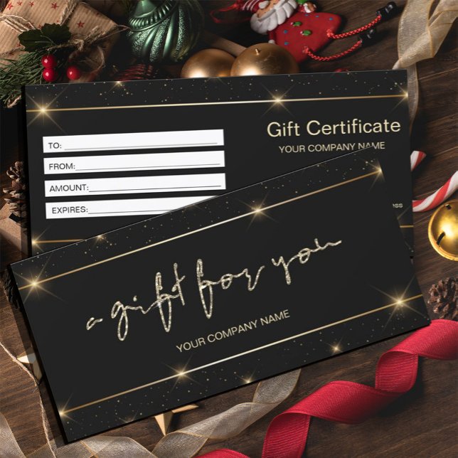 Certificado moderno de regalo de Faux Gold Script (#zazzlemade #giftcertificat #hairdresser #cosmetologist#salongiftcertificate#reward #blackgold)