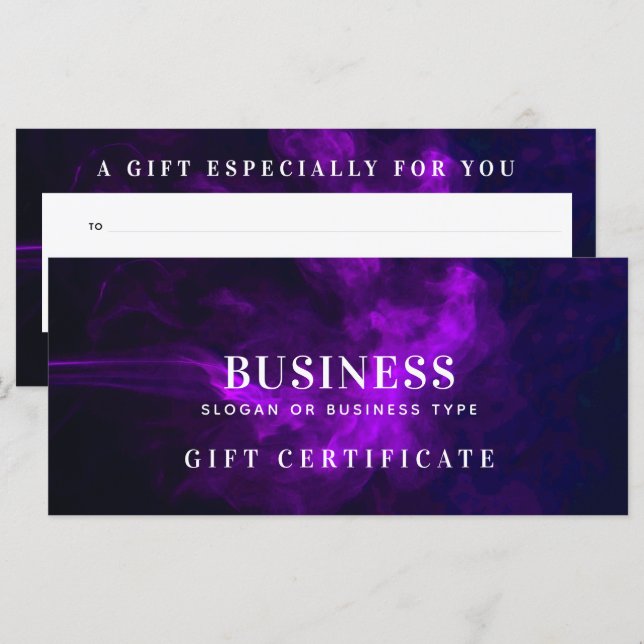 Certificado moderno de regalo de humo negro y mora (Anverso / Reverso)