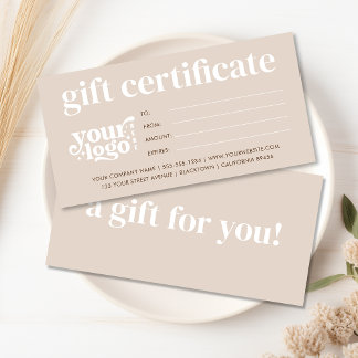 Certificado moderno de regalo para empresas con lo