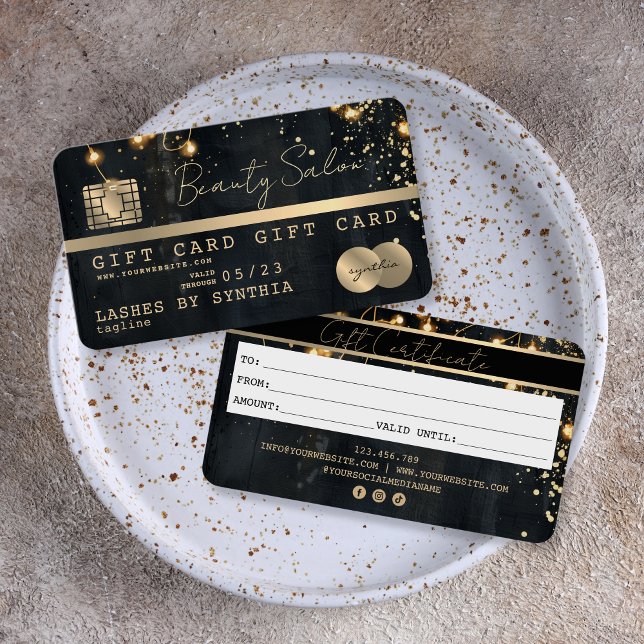 Certificado moderno de tarjeta de crédito Purpurin (black and gold credit card gift voucher)
