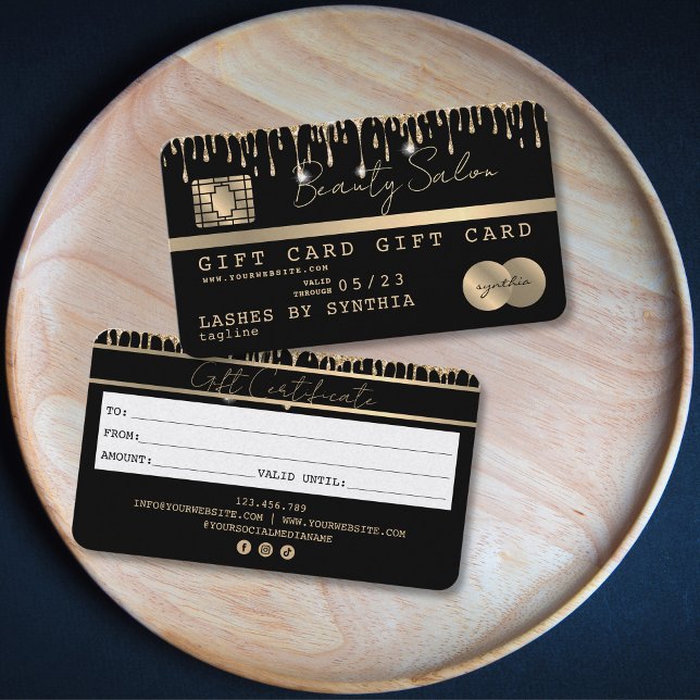 Certificado moderno de tarjeta de regalo de tarjet (credit card like gift cards black and gold color combination)