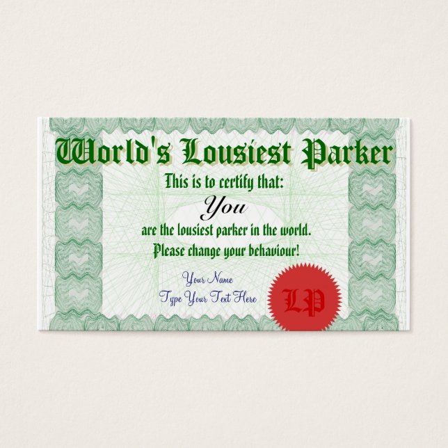 Certificado Parker de mal estacionamiento más fuer (Frente)