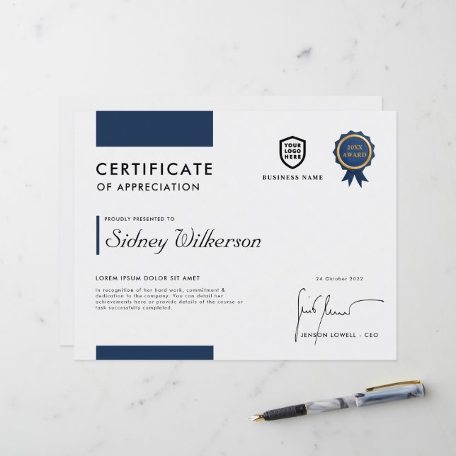 Certificado | Plantilla de Premio a los Logotipos  (Anverso/Reverso In Situ)