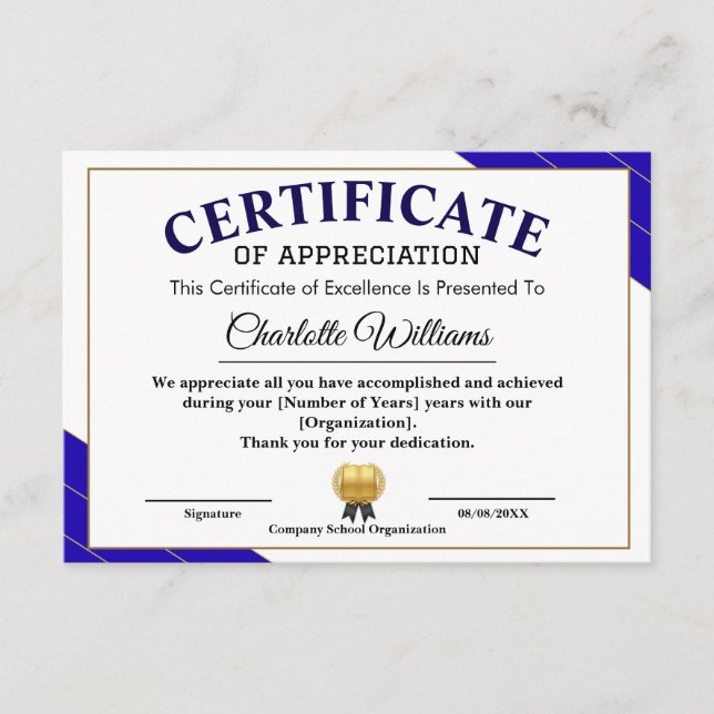 Certificado Profesional de Agradecimiento (Anverso)