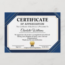 Certificado Profesional de Agradecimiento Azul Oro