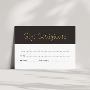 Certificado simple de regalo de oro para Faux negr