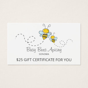 Certificados de Regalo Apiario Cute Honey Bees Bee