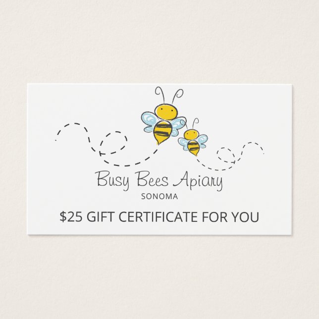 Certificados de Regalo Apiario Cute Honey Bees Bee (Frente)