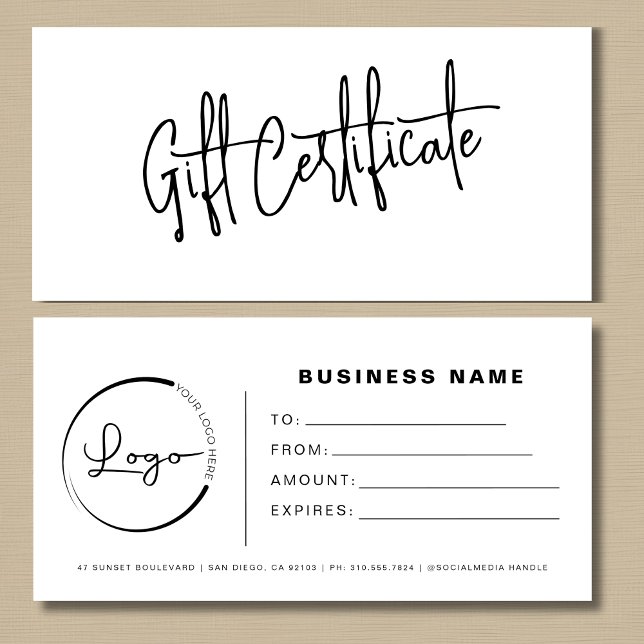 Certificados de regalo con logotipo blanco negro (Subido por el creador)