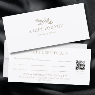 Certificados de regalo de código QR botánico blanc